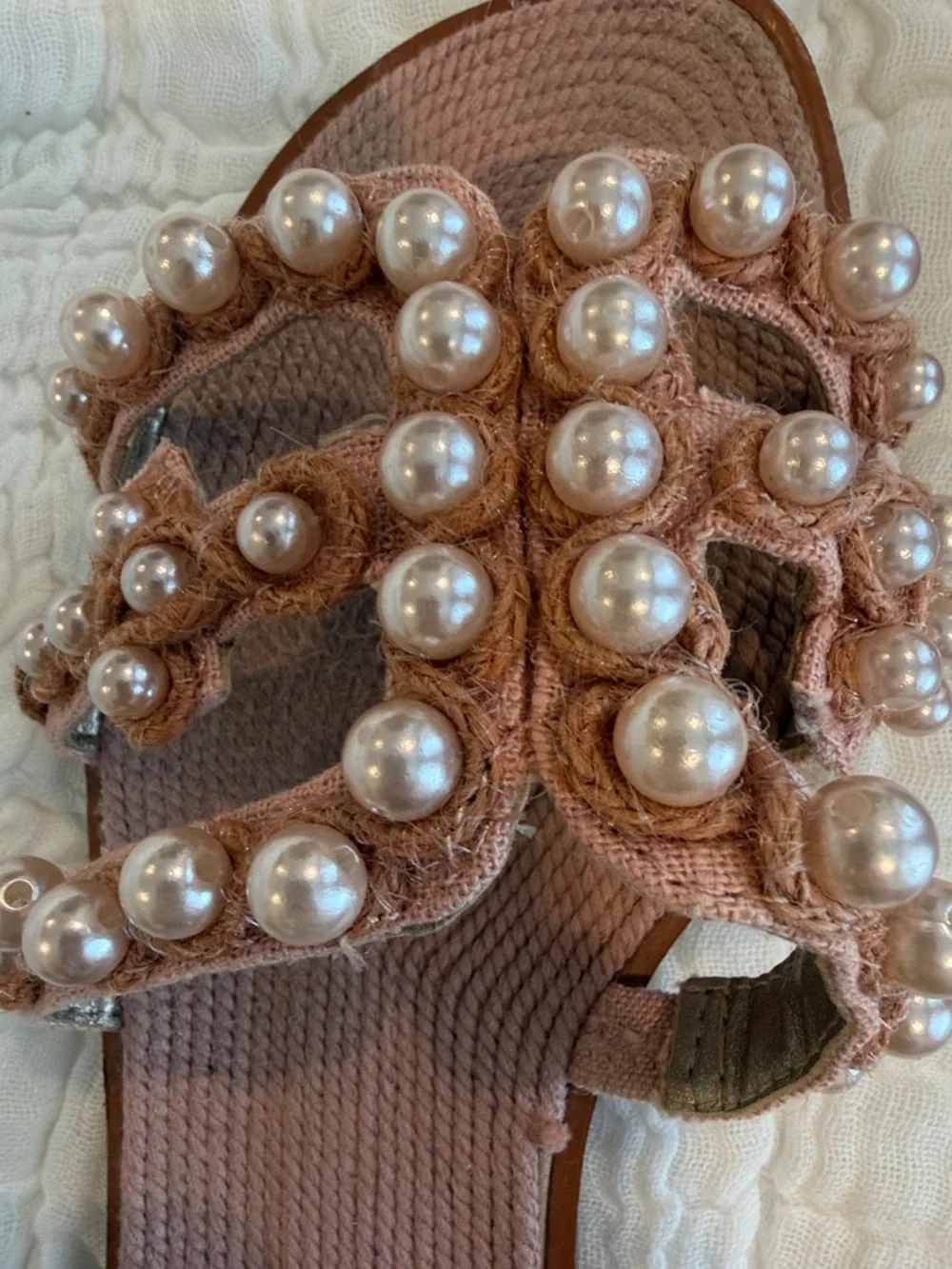 Sam Edelman Brown Pearl-Embellished Braided Slide Sandals - Picture 3 of 4